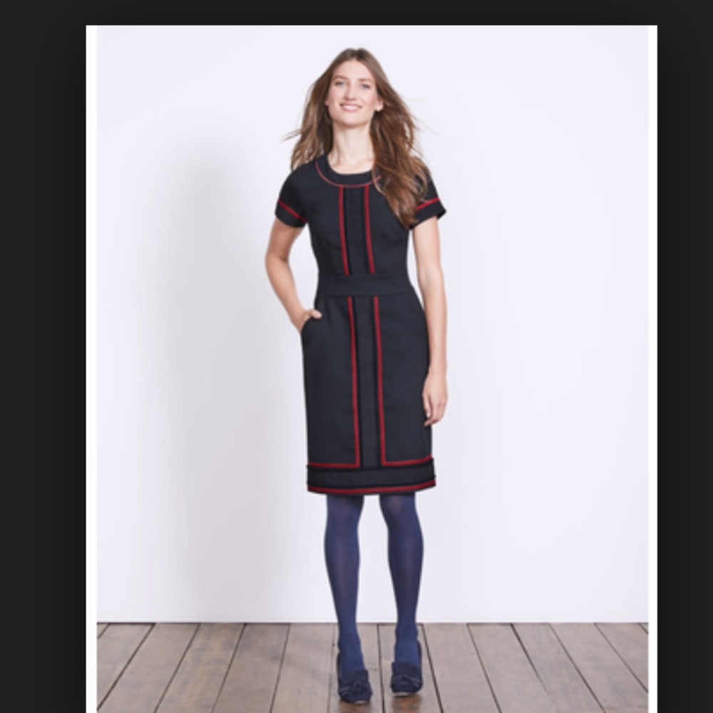 Edith Trim Detail Dress Navy and Red (BODEN)